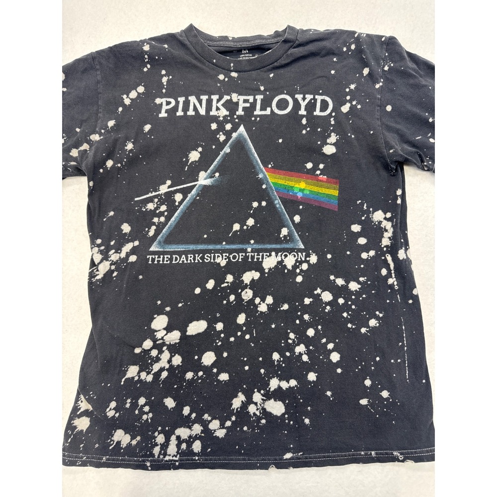Pink Floyd Dark Side of the Moon Bleach Splatter Graphic T-Shirt Black Medium